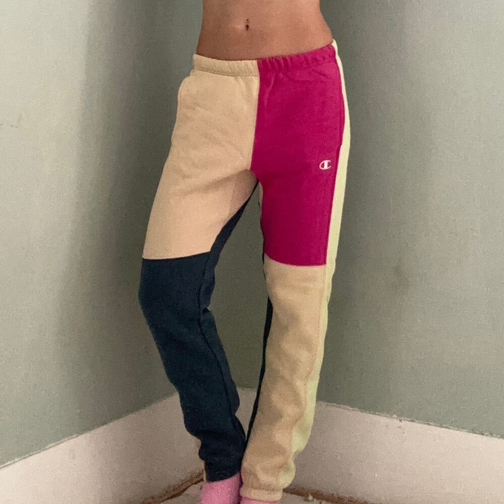 UO Champion Reverse Weave Colorblock Sweatpants Size Small Patchwork Multicolor